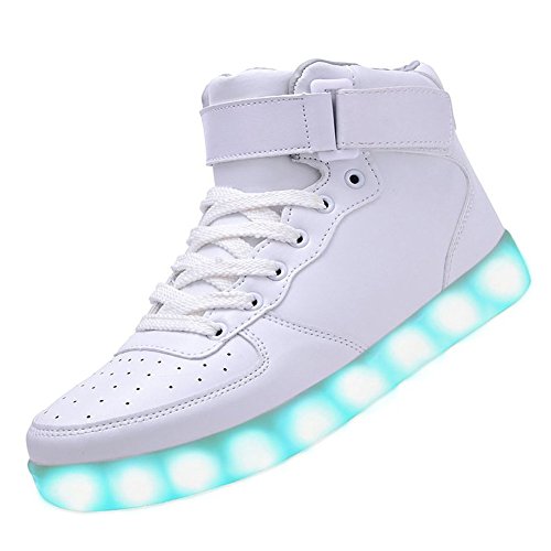 Flyhigh 7 Farbe USB Aufladen LED Leuchtend Sport Schuhe Sportschuhe Sneaker Turnschuhe für Unisex-Erwachsene Herren Damen (38EU, high-top WEISS) - 1